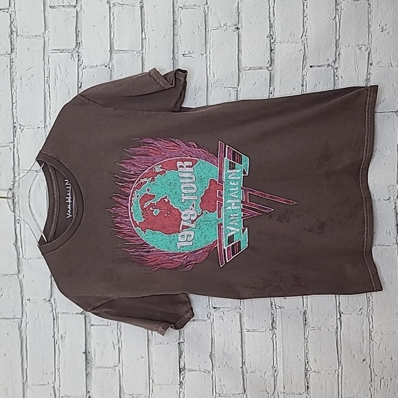 Licensed Band Merch Van Halen '79 World Tour Crew Neck Tee in Brown - NWOT - Picture 6 of 17